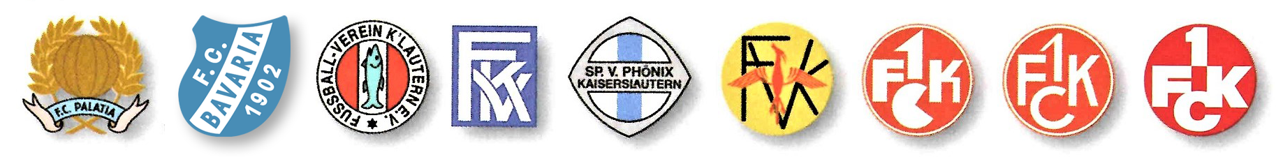 Aktualisierte Wappenleiste des 1. FC Kaiserslautern und seiner Vorgängervereine