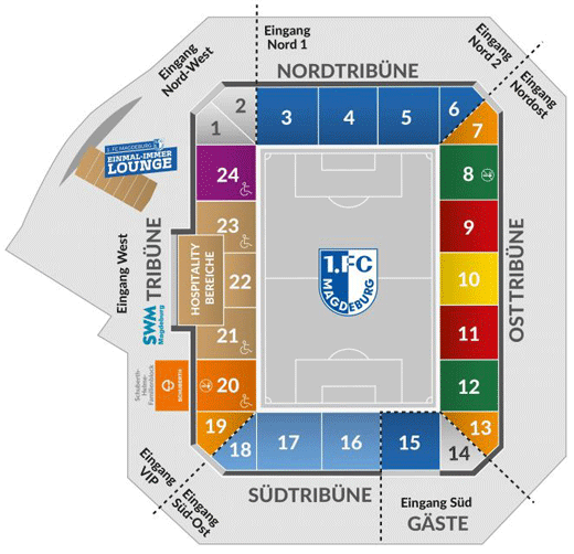Stadionplan Heinz-Krügel-Stadion (MDCC-Arena) - 1. FC Magdeburg