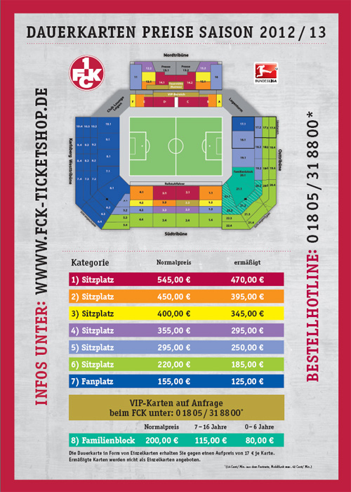 Übersicht: Ticketpreise des 1. FC Kaiserslautern für die Saison 2012/13