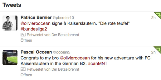 Tweets über Olivier Occeans Wechsel zum FCK