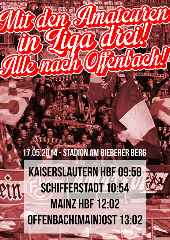 Flyer: Zugfahrt zum Auswärtsspiel der FCK-Amateure nach Offenbach