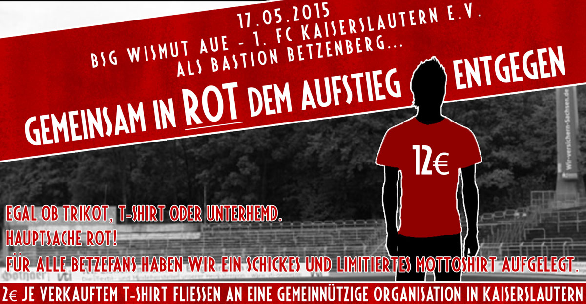 Flyer zur Mottofahrt nach Aue: Gemeinsam in Rot dem Aufstieg entgegen