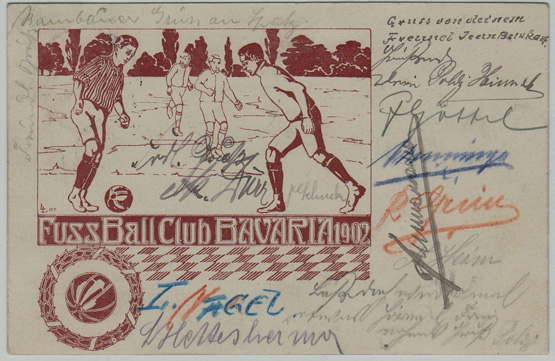 Grußkarte des FC Bavaria 1902 Kaiserslautern mit Unterschriften