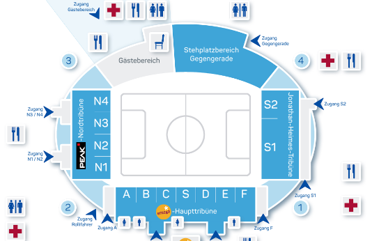 Stadionplan Stadion am Böllenfalltor (Merck-Stadion am Böllenfalltor) - Darmstadt 98