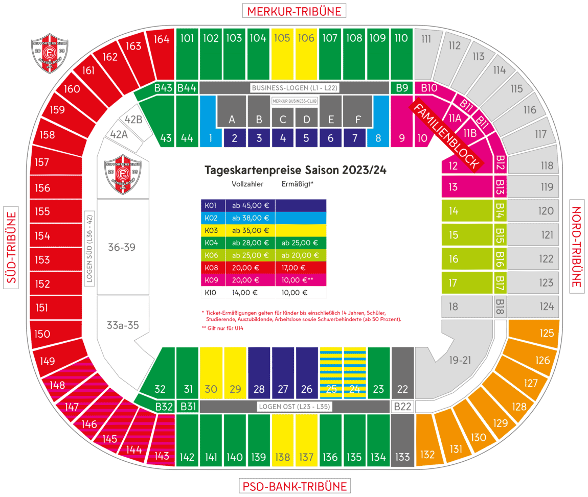 Stadionplan Rheinstadion (Merkur Spiel-Arena) - Fortuna Düsseldorf