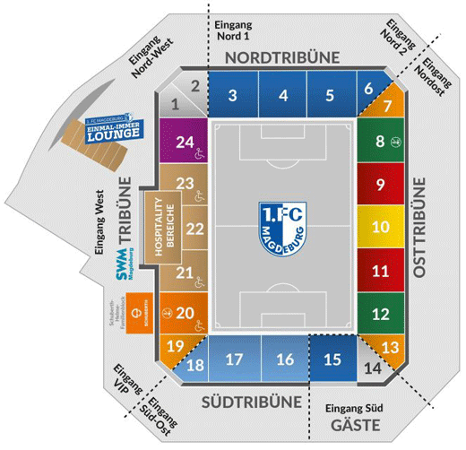 Stadionplan Heinz-Krügel-Stadion (Avnet Arena) - 1. FC Magdeburg