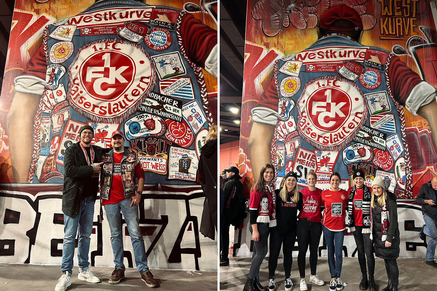 FCK-Fan mit Kutte als Graffiti-Motiv in der Westkurve