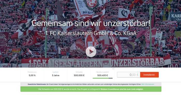 Crowdlending: FCK knackt 500.000-Euro-Schwelle
