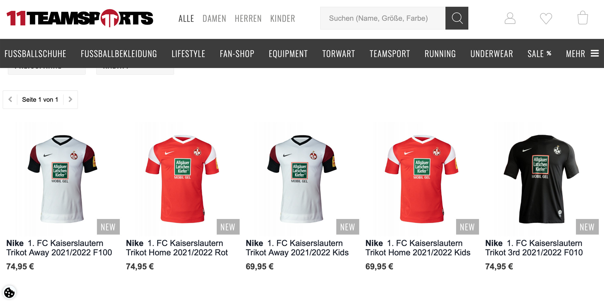 Screenshot: Online-Shop 11teamsports